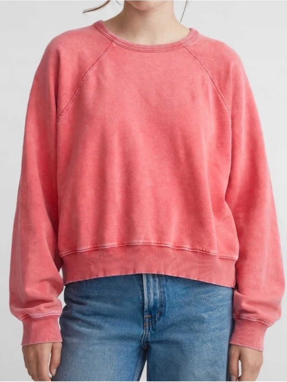 American Eagle Acid Washed Coral Crewneck Sweatshirt